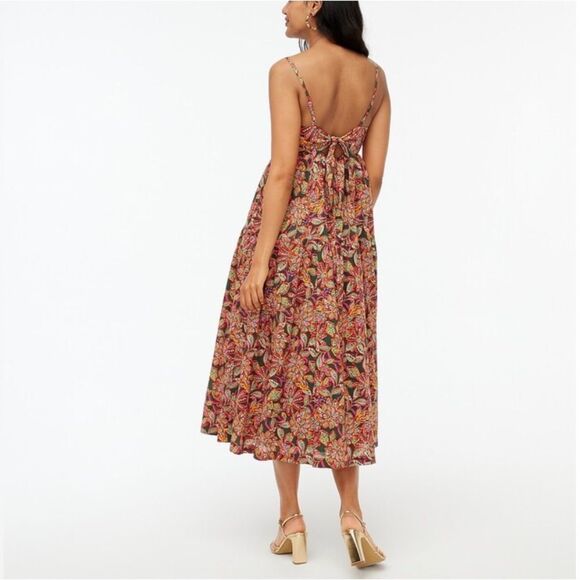 J. Crew 100% Cotton Tie Back Muted Multicolor Floral Sleeveless maxi Dress Sz 8 - Picture 3 of 11